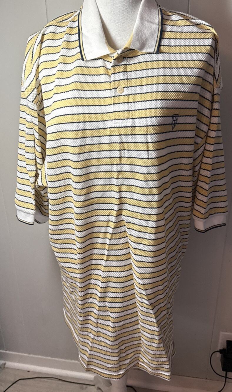 TWINHILL Golf Company Men’s 2XL Yellow/blue Striped Polo V6